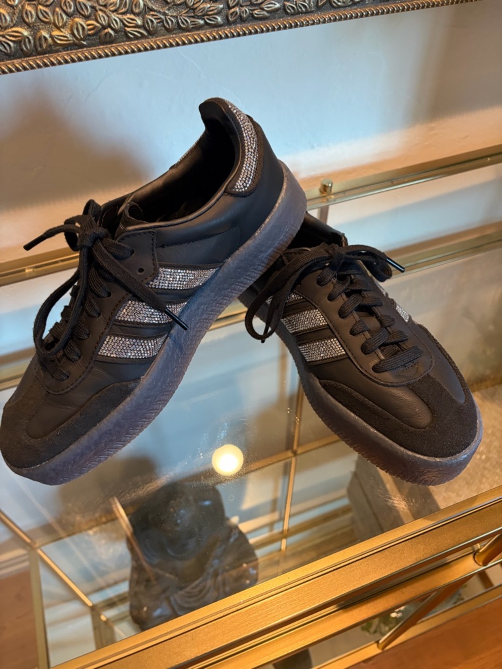 adidas Women's Black Sneakers with Silver Stripe Detail